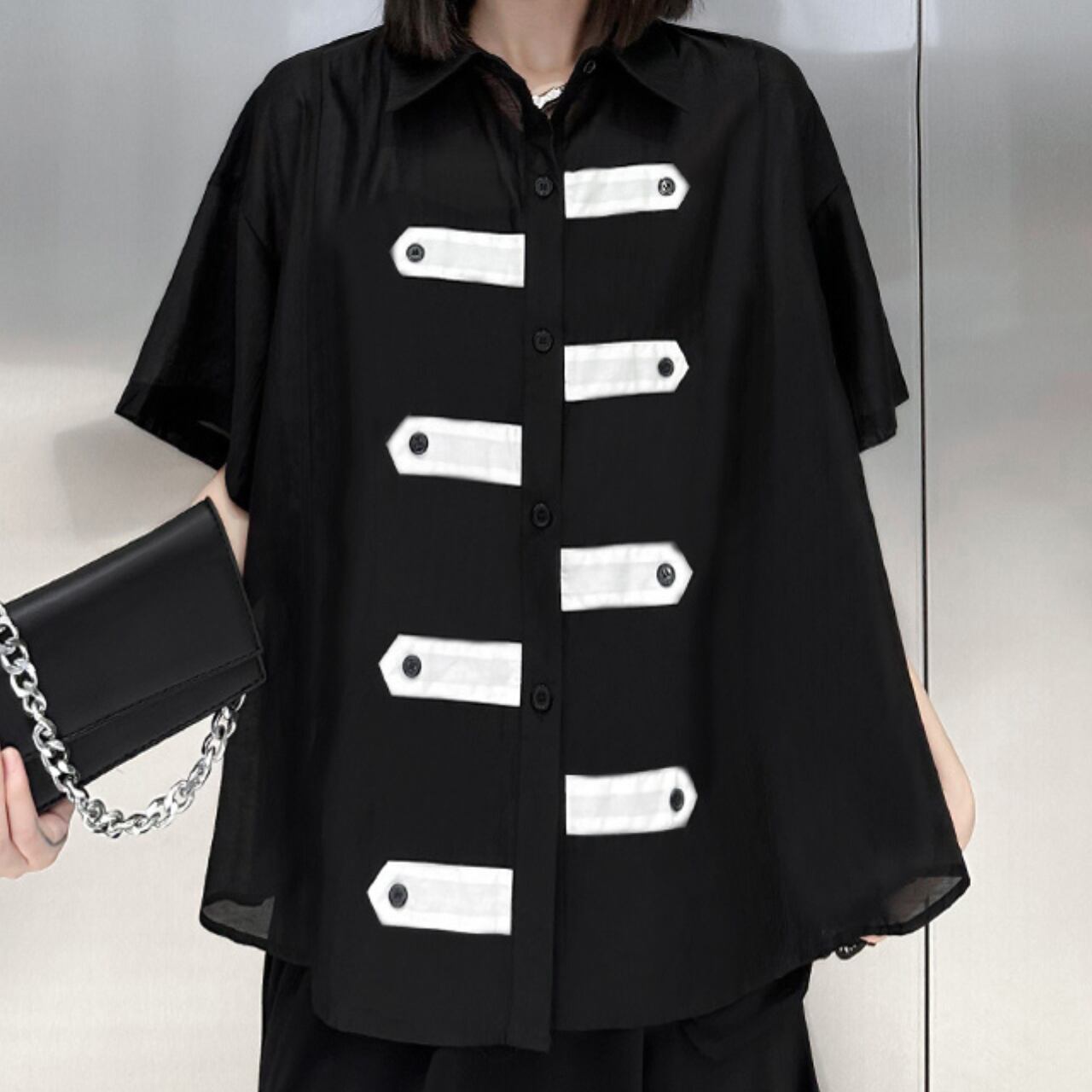 コントラストカラーステッチスリムトップ R0222