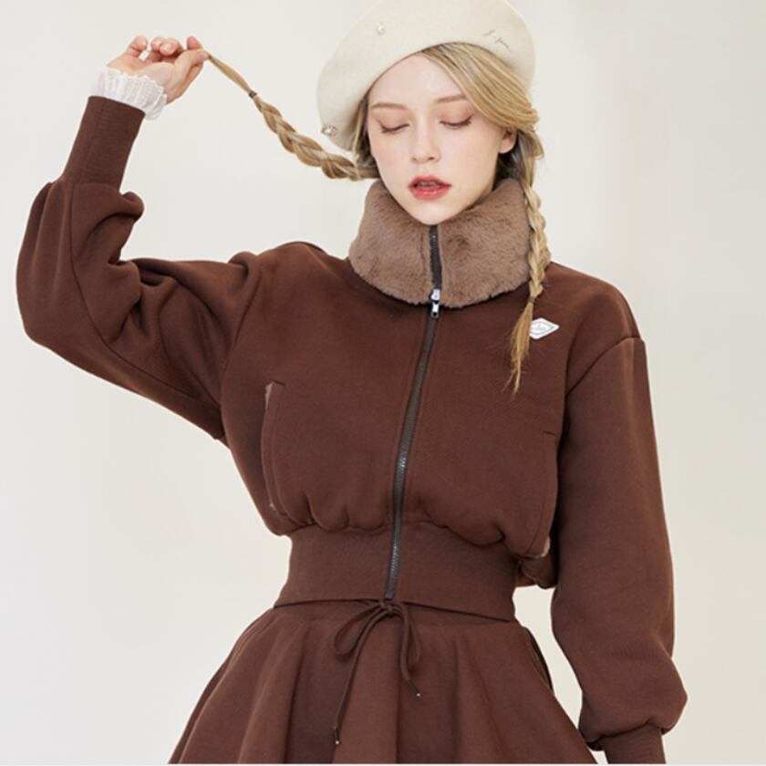 Fur collar flare zip-up set （Brown） | プレミアムゴルフウェア J