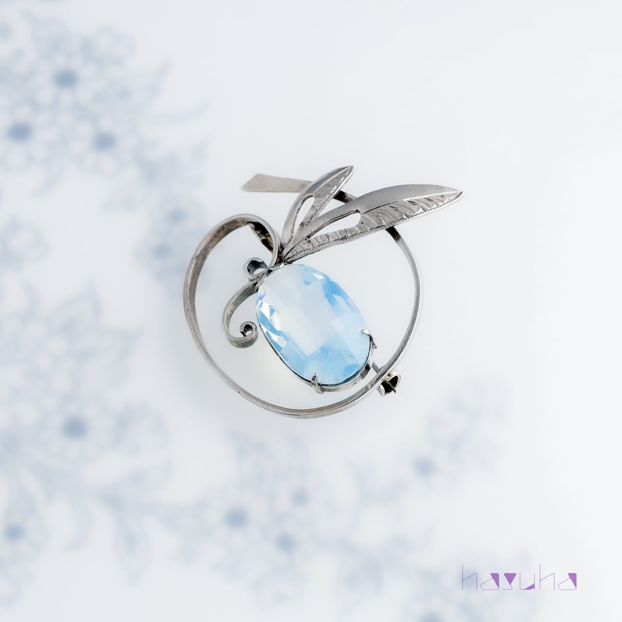 ヴィンテージ ファセットグラス シルバー オリーブ ブローチ | ハスハ