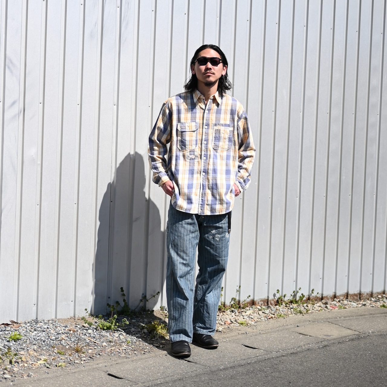 Leh / Bonber Jacket とBOWWOWのネルシャツ、モーターサイクルパンツ