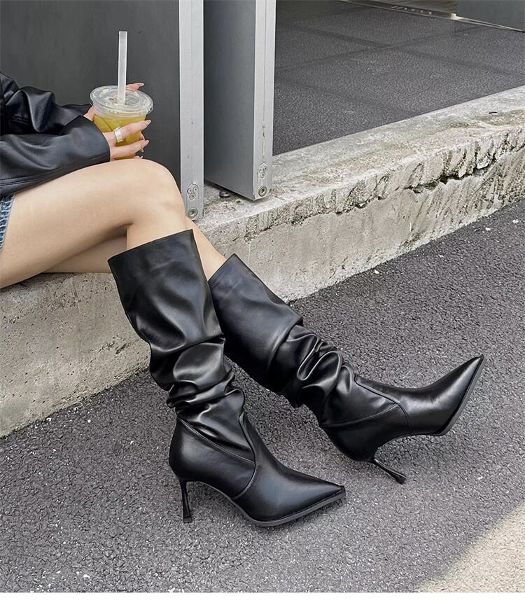 Burberry 黒 レザー ニーハイブーツ 高ヒール ポインテッドトゥ 40