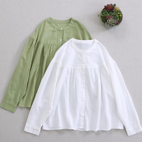 2色／コットンギャザーブラウス ・10410