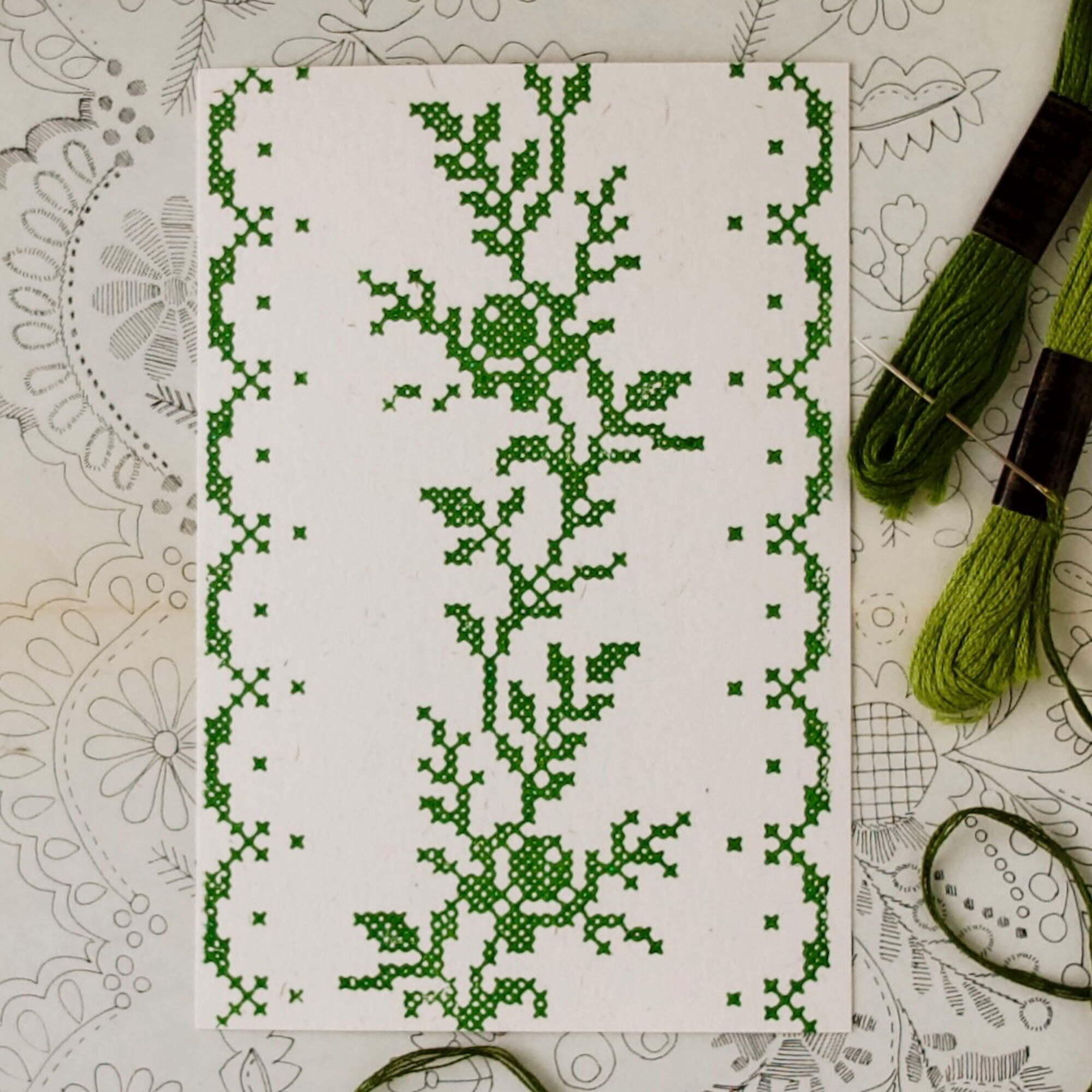 【刺繍のポストカード】バラ / クロスステッチ / 100×148mm / 活版印刷