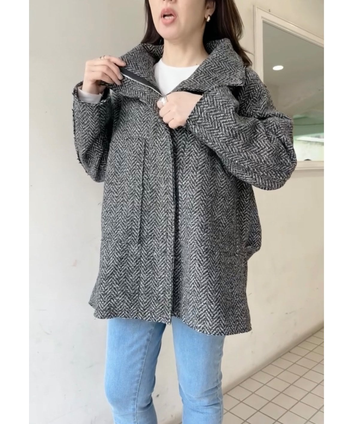 ヘリンボーンツイードハーフコート 504388 CYAN tokyo シアン