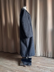 vintage brooch black long coat-5090-12