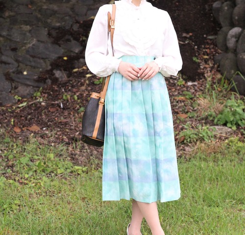 RETRO VINTAGE PATTERNED PLEATES LONG SKIRT/レトロ古着総柄プリーツロングスカート