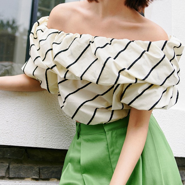 ストライプオフショルトップス　21735