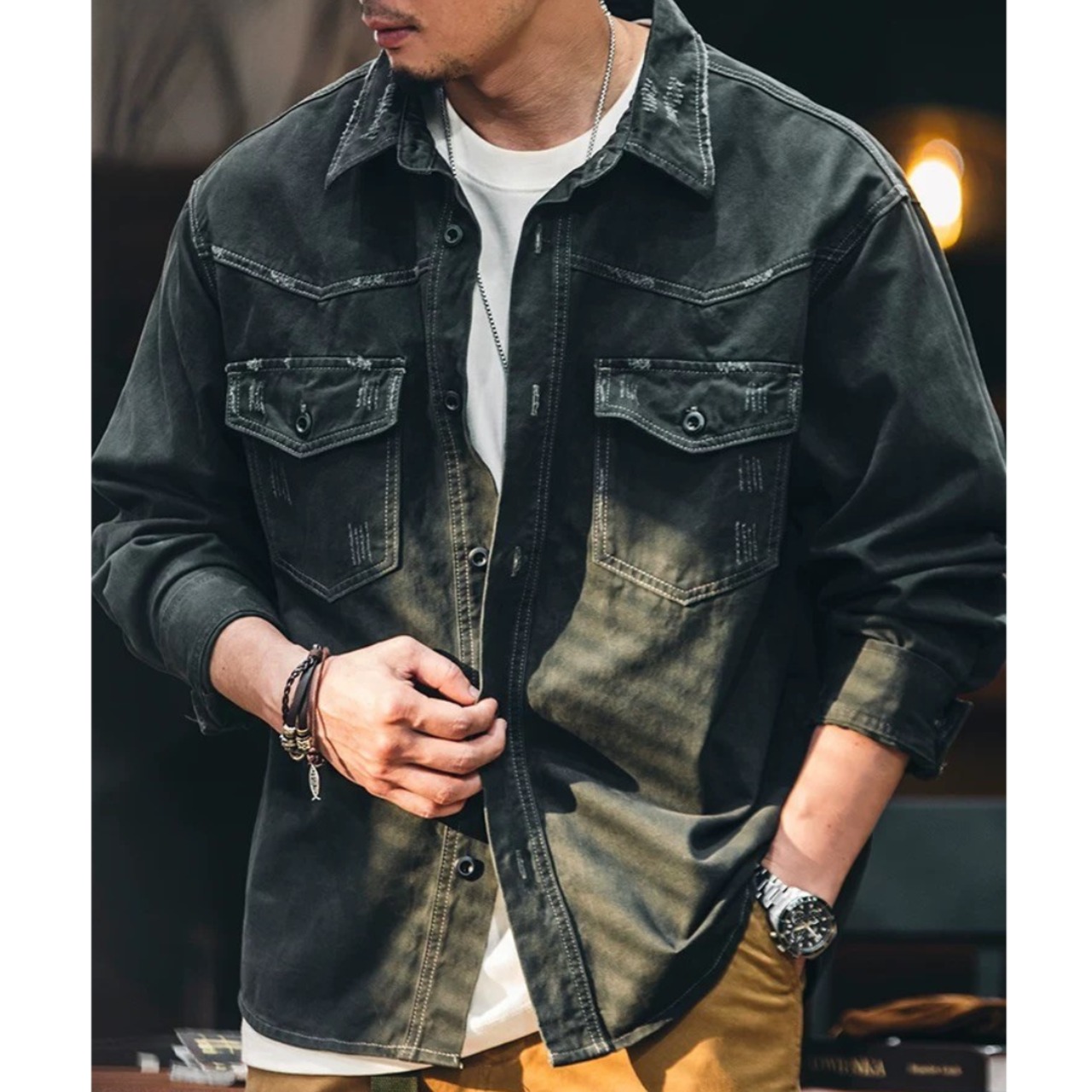 Vintage Processed Denim Long Sleeve ◇2color H0249