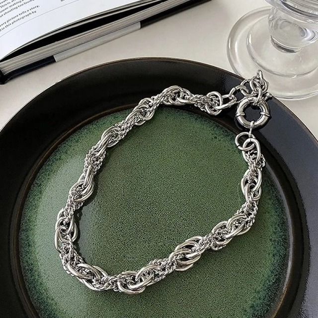 Double chain silver necklace　V0122