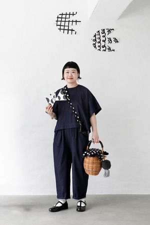 5分袖デニムブラウス＆デニムタックパンツ　セットアップ　///送料無料///