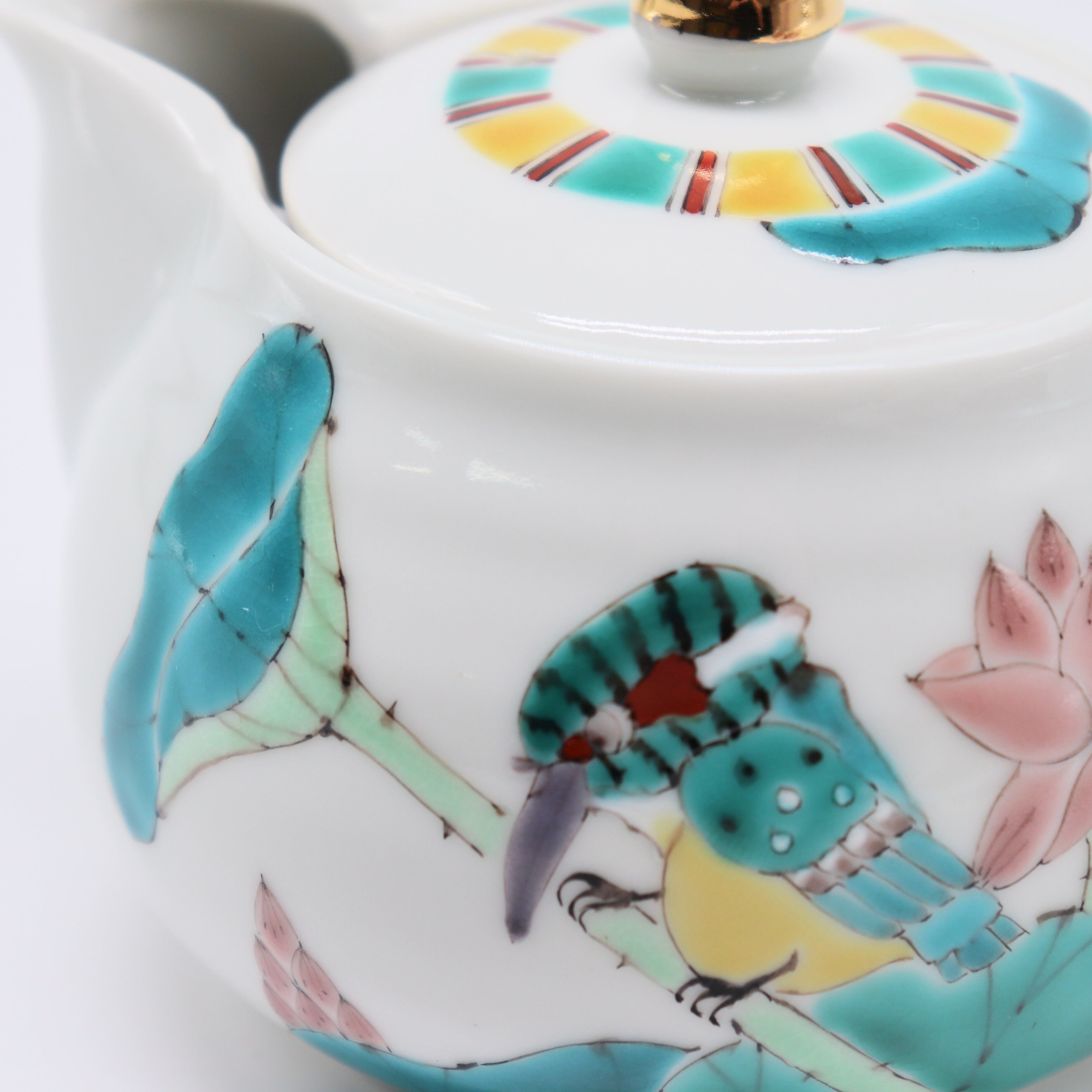 九谷焼 大志窯】色絵花鳥 ポット 〜蓮に翡翠〜 | 九谷焼 大志窯