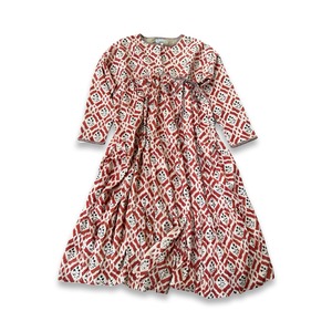 saruche バガトリ ギャザーティアードワンピース 格子花赤