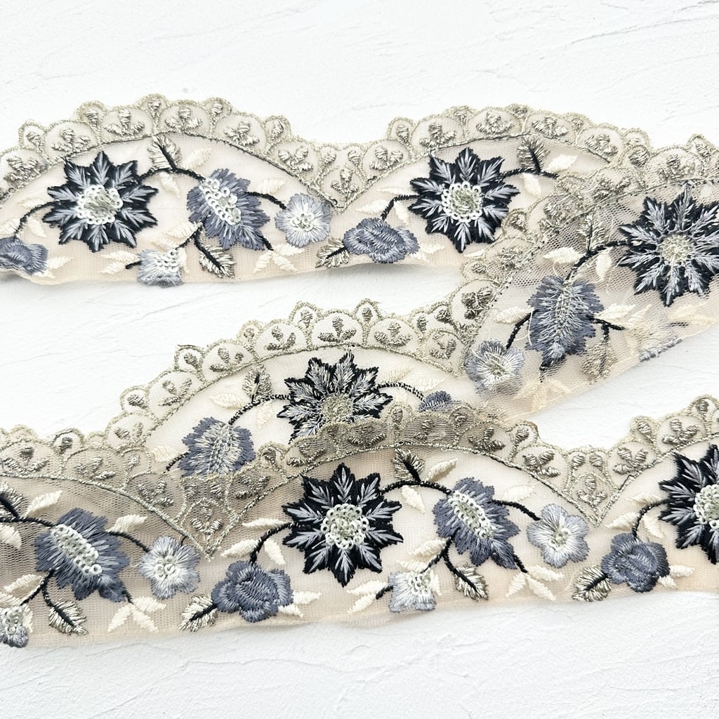 スカラップ [ダークブルー]インド刺繍リボン 2930 | インド刺繍リボン