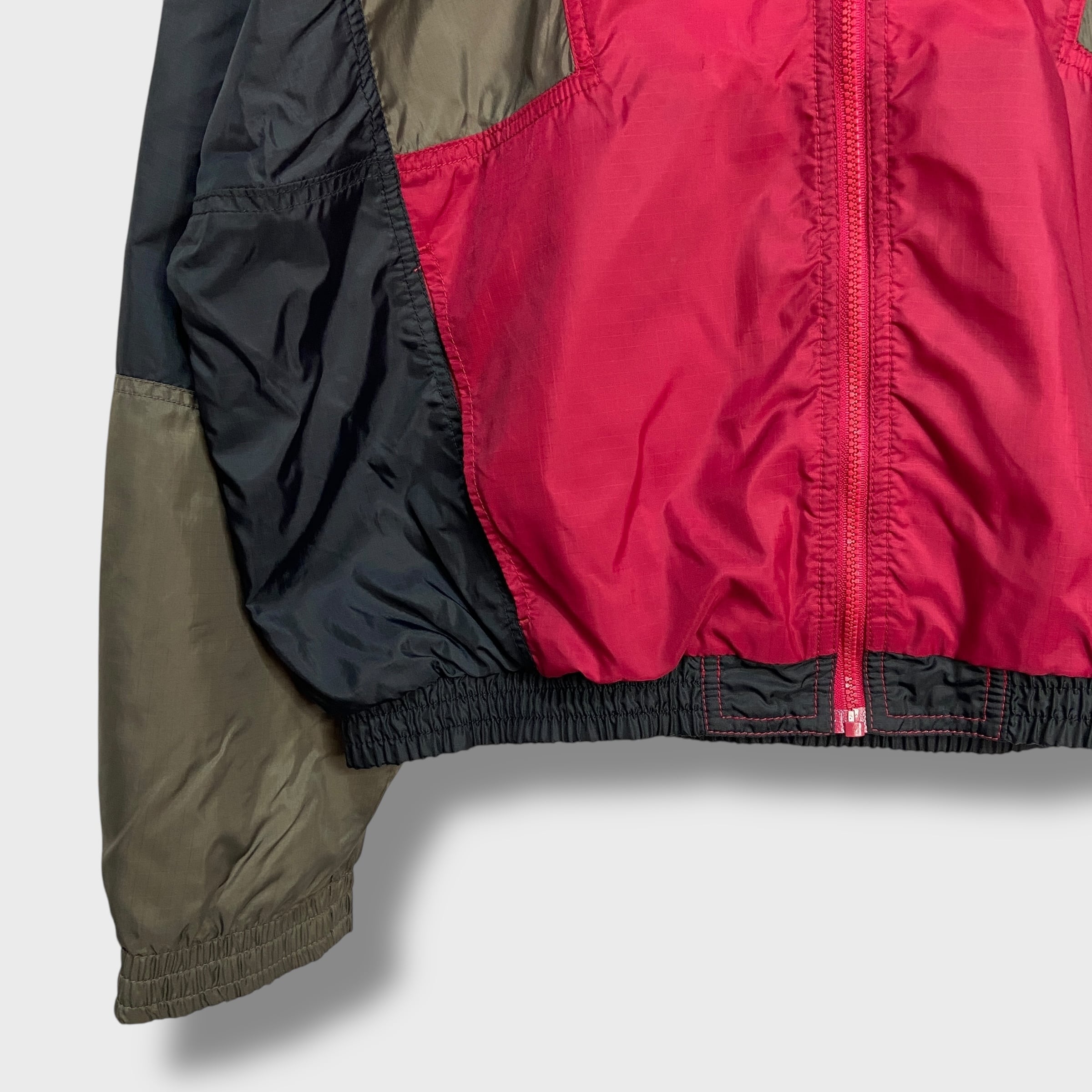 90s ナイキ NIKE ライン ナイロンジャケット ブラック×レッド L 古着 NIKE(ナイキ) 90S vintageナイロンジャケットS7SID S7SID