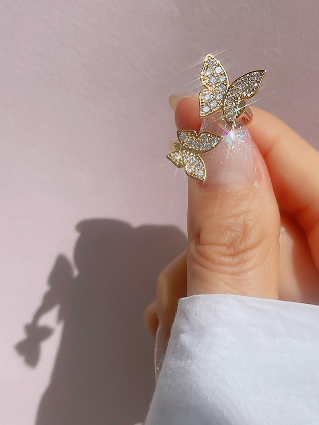 2 Crystal Butterfly ring