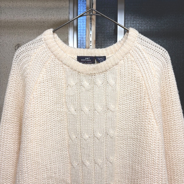80s～ carl michaels カールマイケルズ ケーブル編み アランニット調 ラグランスリーブ プルオーバーニット セーター アクリルウール アイボリー ヴィンテージ ビンテージ USA アメリカ古着 メンズXL相当