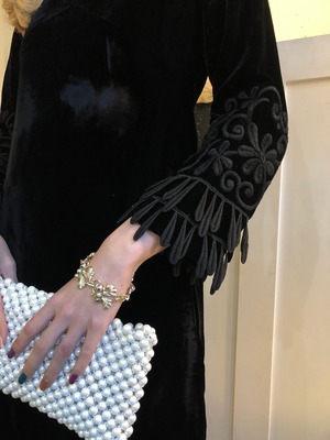60's black velvet dress embroidered cuffs