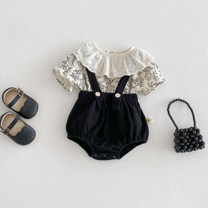 【BABY】ブラックフラワーサロペット＆シャツ