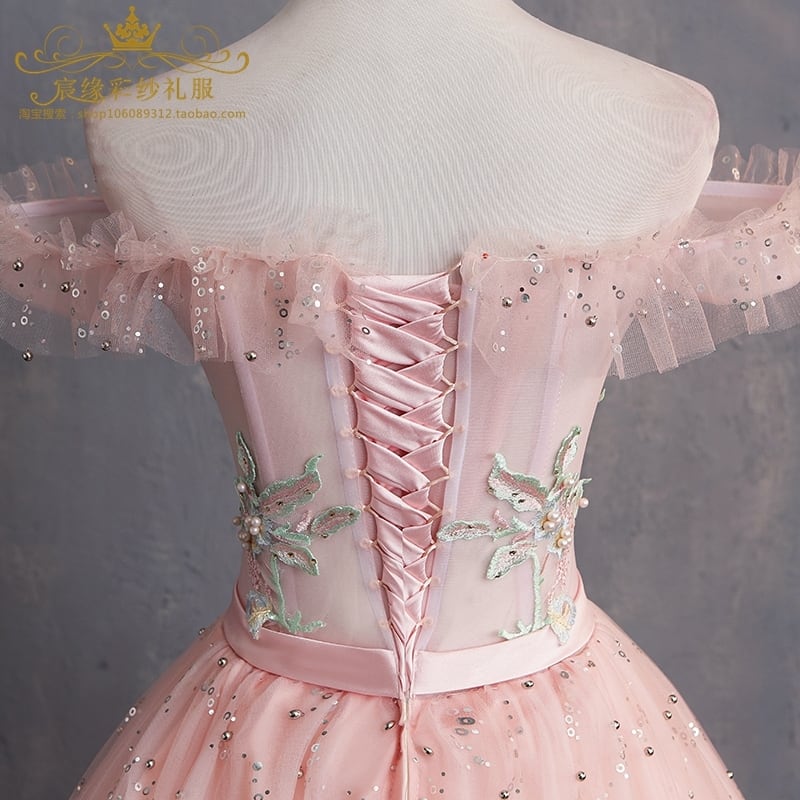 高品質！パーティードレス カラードレス ピンク ソフトチュール