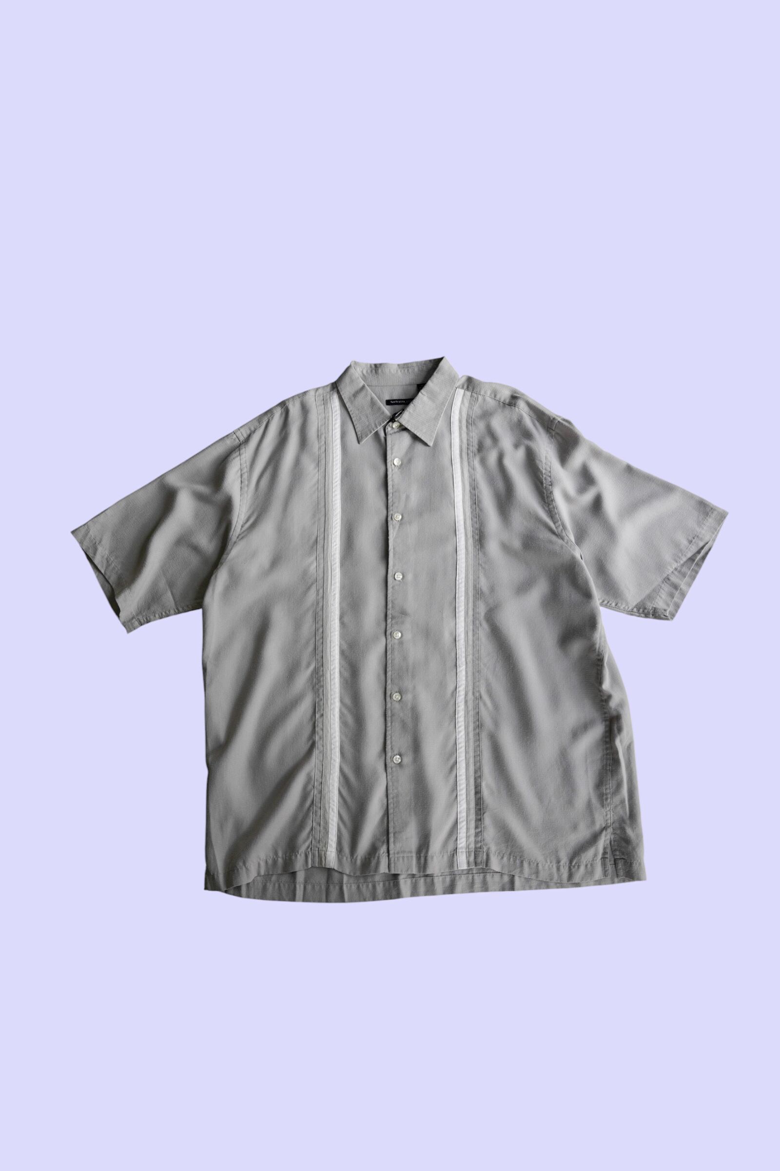 【SALE50%off】VANHEUSEN ラインデザイン オーバーサイズ 半袖シャツ/ グレー XL