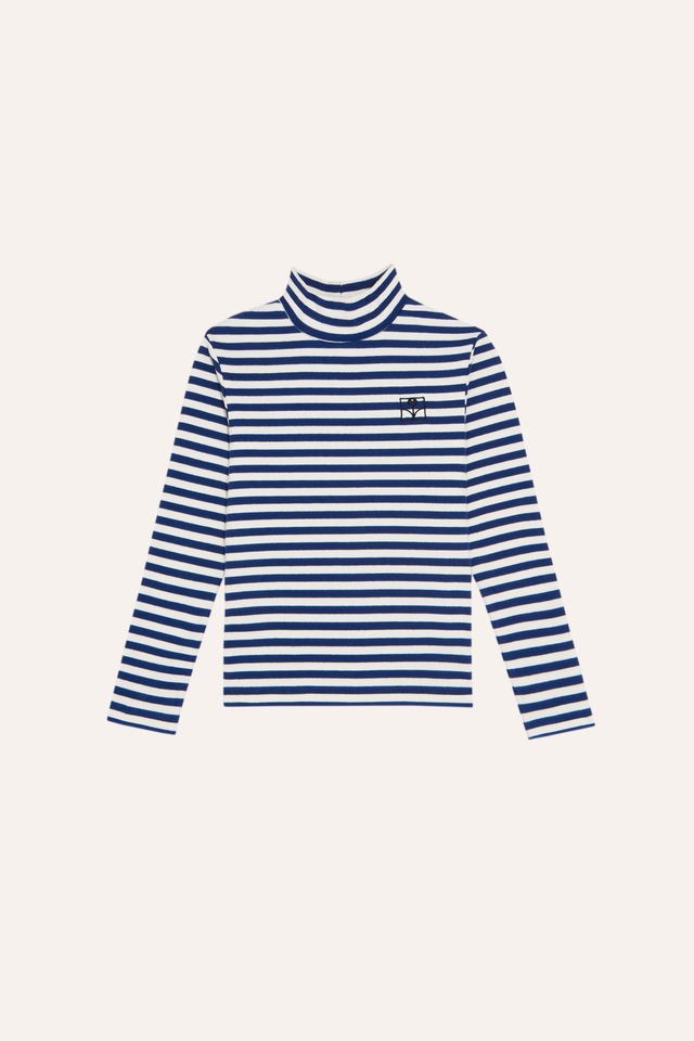 送料無料 the campamento/Blue Stripes Turtle Neck Tshirt