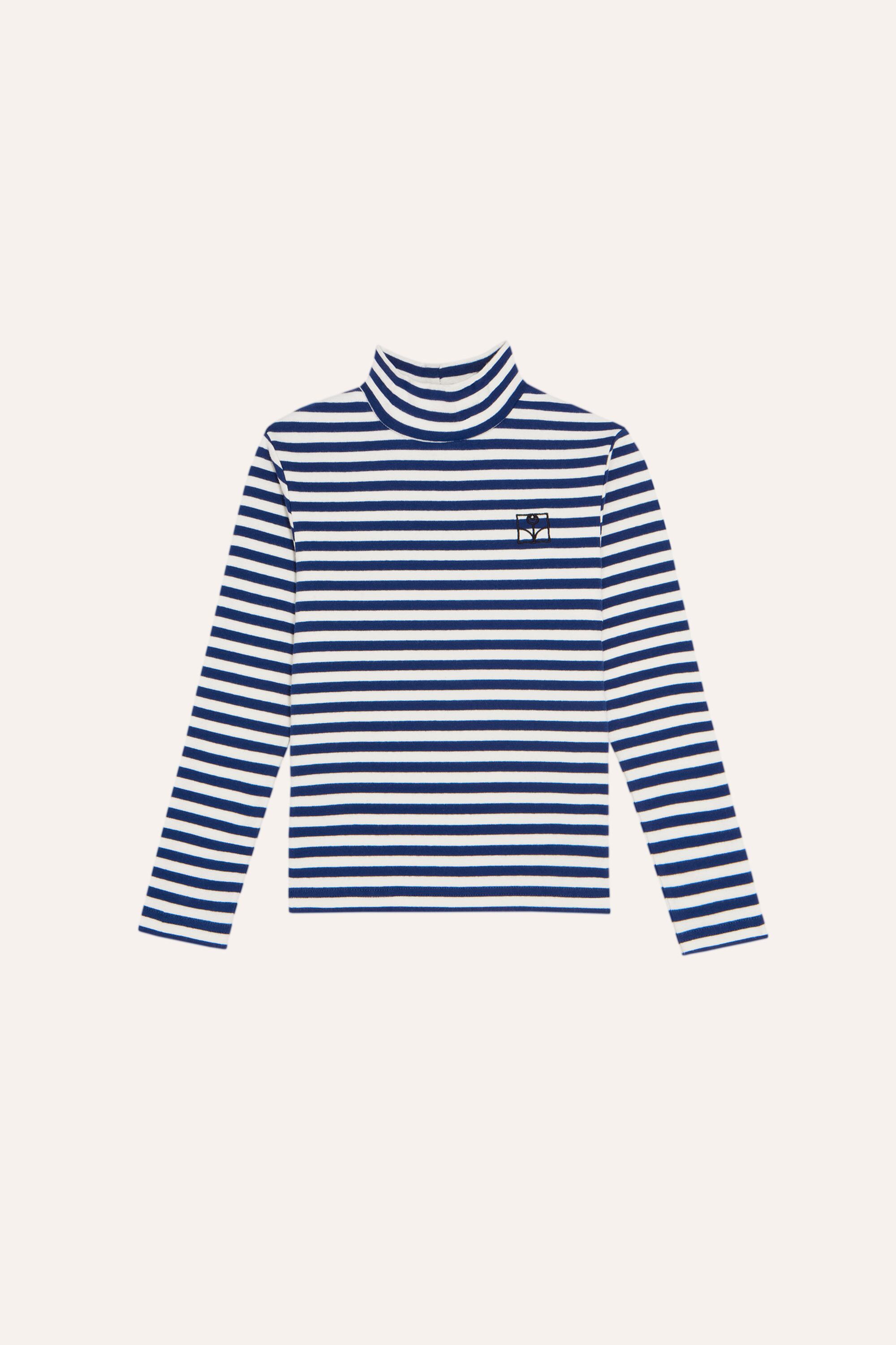 送料無料 the campamento/Blue Stripes Turtle Neck Tshirt