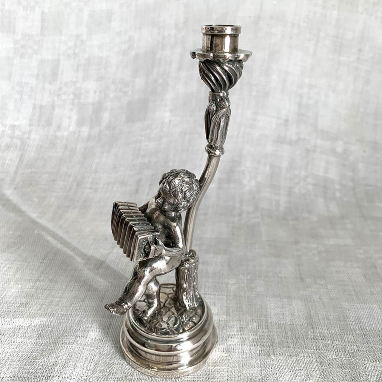 天使のキャンドルスタンド シルバー アコーディオン（スペイン）キャンドルホルダー　エンジェル16OTb15-1