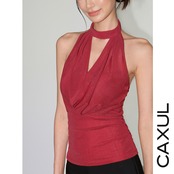 Halter Sheer Lame Knit Top/2color