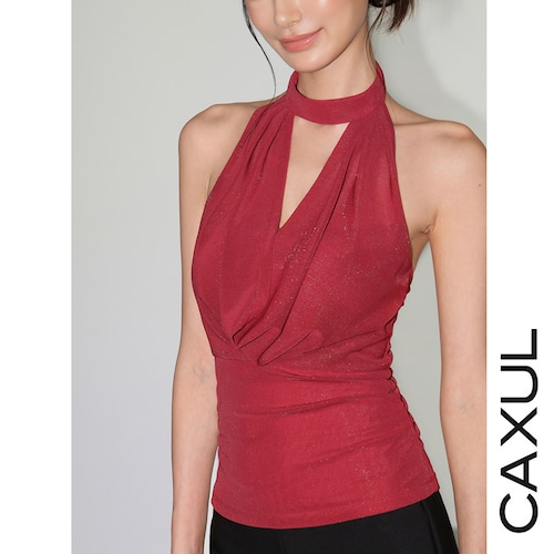 Halter Sheer Lame Knit Top/2color