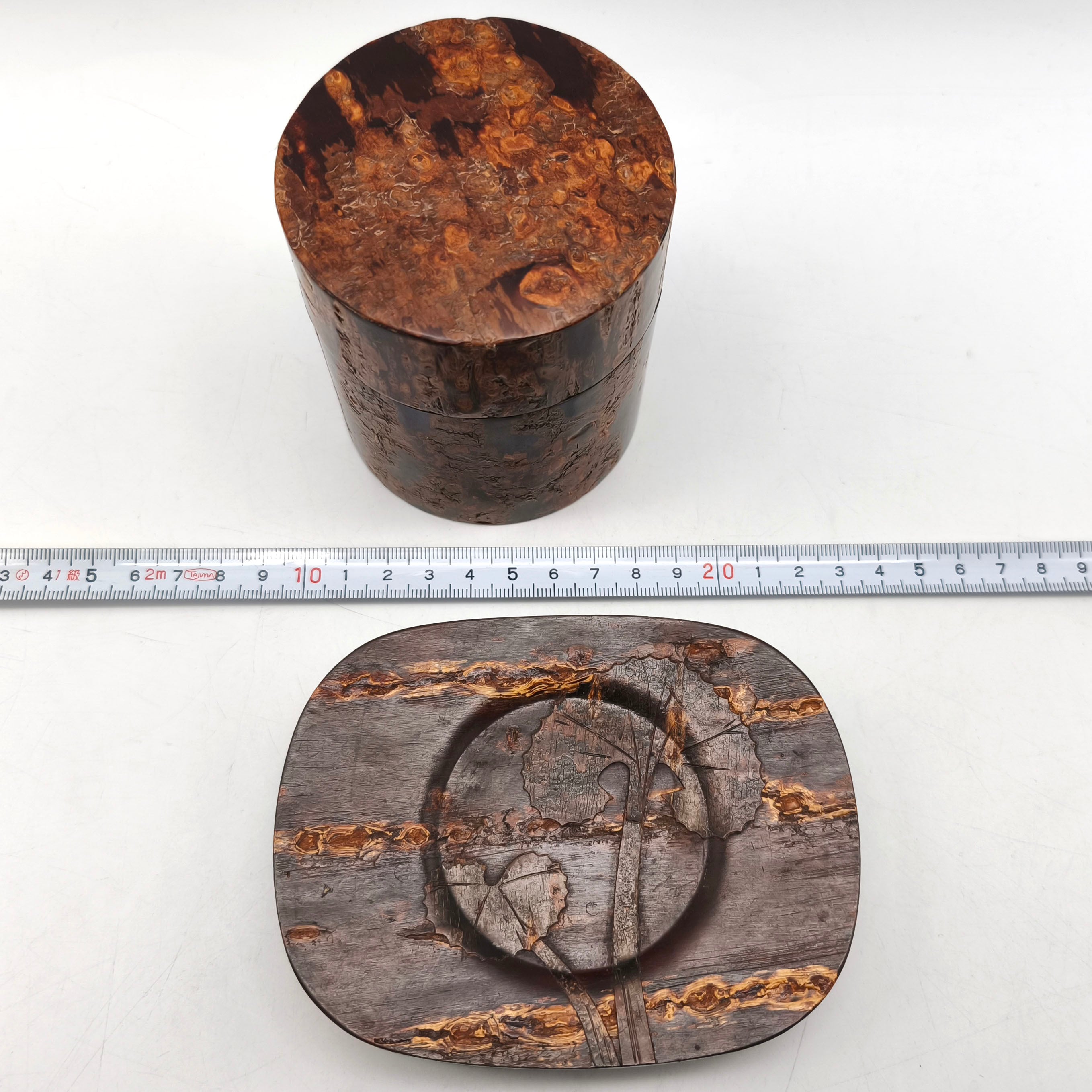 桜皮細工・樺細工・茶筒・茶托・茶匙セット・No.250329-17・梱包サイズ