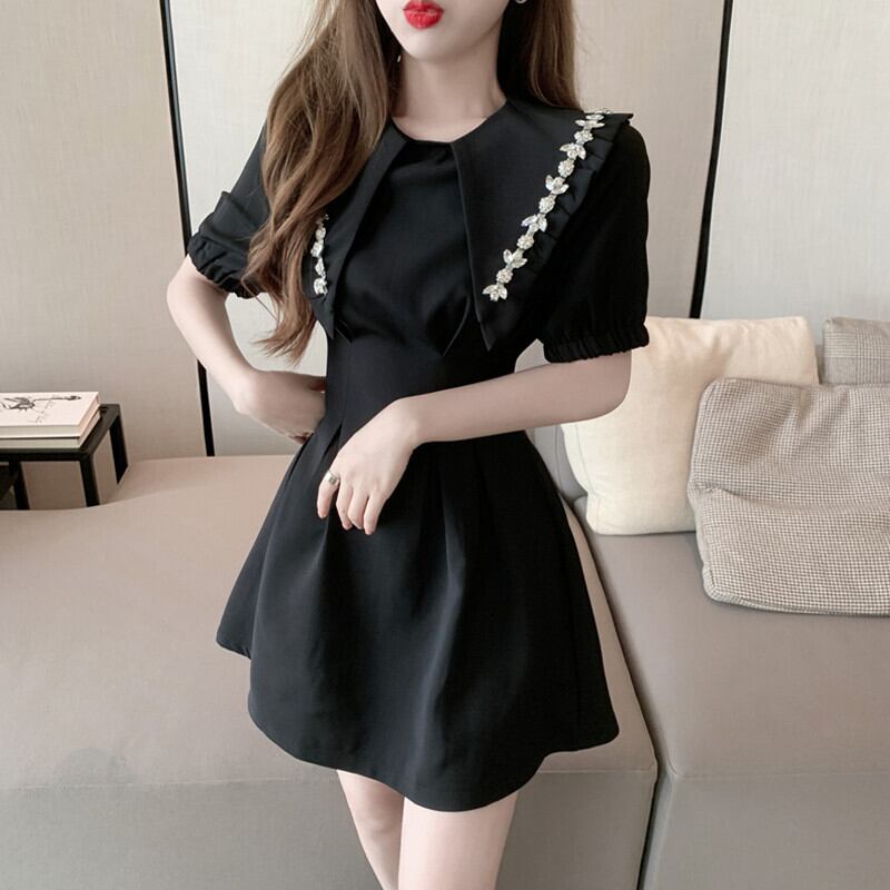 ブラックドレス サマー薄手Aラインショート 夏物 スカート ガールズファッション1346119389