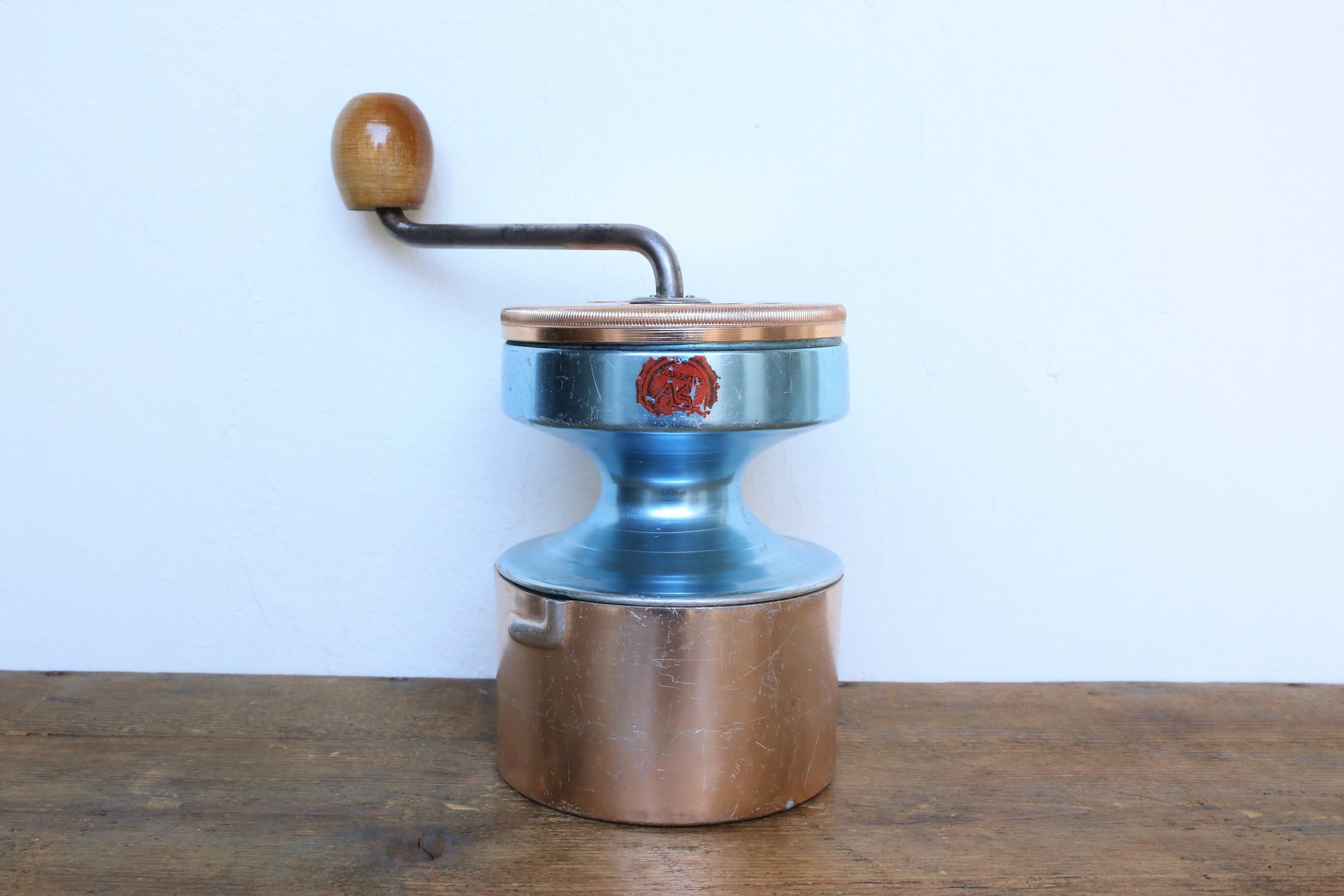 フランス アンティーク ヴィンテージ Birambeau社 AS HOP コーヒーミル 後期型 ゴールド×ブルー