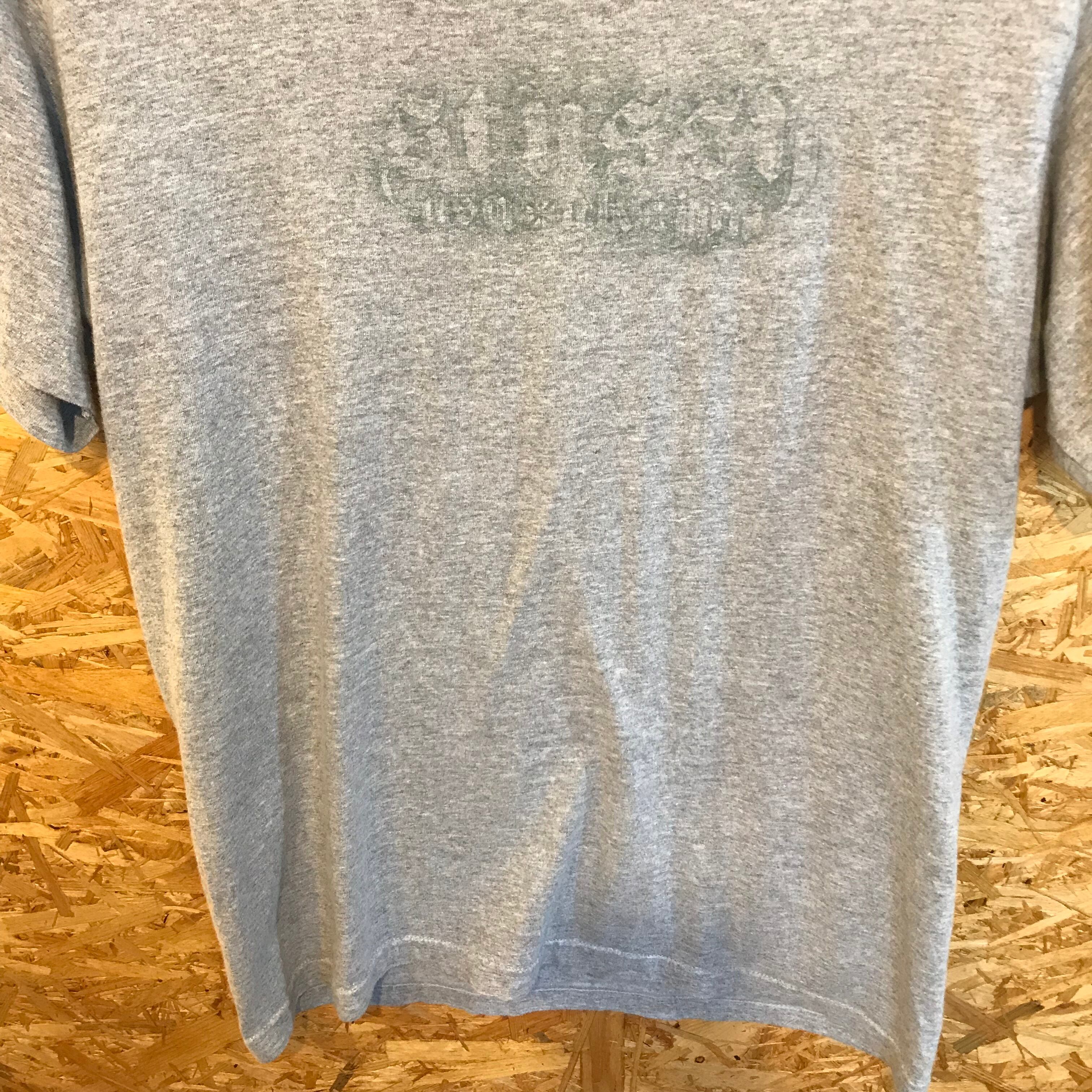 STUSSY 紺タグ ロゴTシャツ ごま塩 霜降 染込プリント USA製 オールド