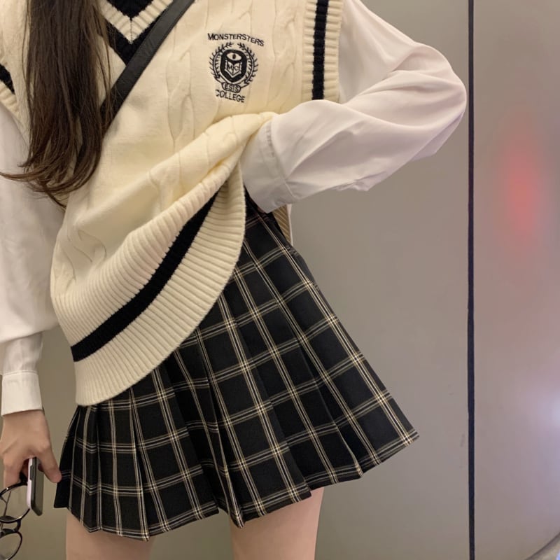 韓国スクールガール風♡ベスト+シャツ+スカートの3点セット 学生
