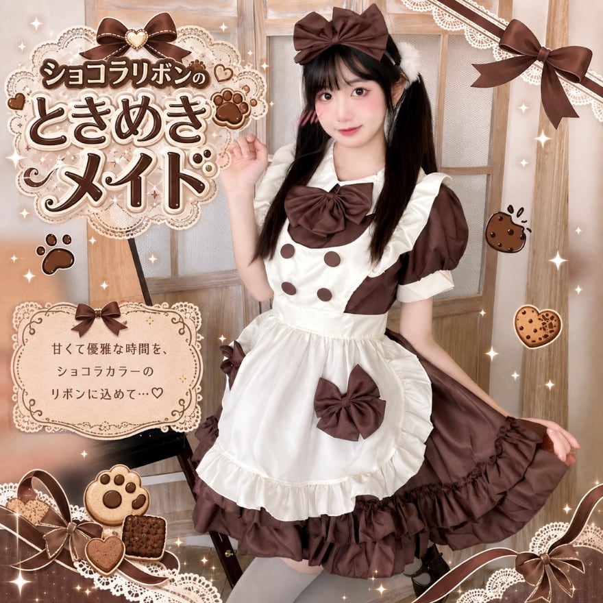 甘い午後のショコラティエ メイド服 リボン付きフリルエプロン