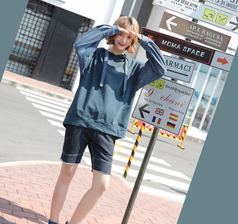 カジュアルスウェットパーカー デニムスリーブ メンズライク ベーシック 春秋 レディース 代 30代 女子会 アウトドア 旅行 Dj Freak