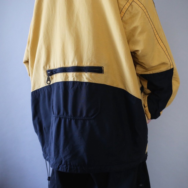"black×yellow" tech design loose silhouette zip-up jacket with hood