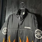 YAMAHA フレイム ライダースジャケット バイカージャケット 黒×赤ファイアー 刺繍ロゴ ヤマハ