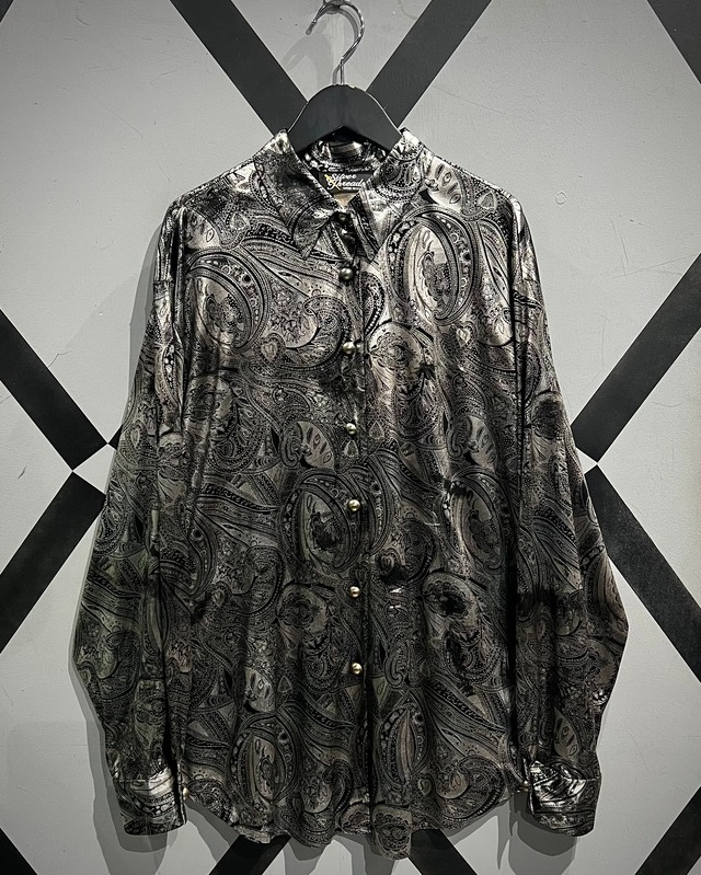 【X VINTAGE】90's Metalic Paisley Pattern Vintage L/S Shirt