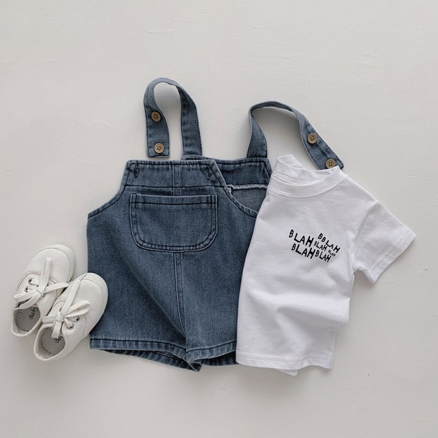 【セット】英字ロゴ半袖Tシャツデニムサロペットセット - 10