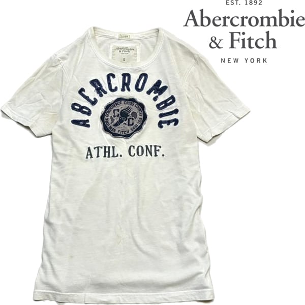 1点物◇アバクロA&Fカレッジ半袖ビンテージ加工Tシャツ古着メンズSM 