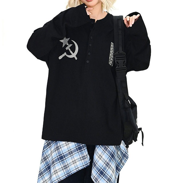 スターシンボルバックプリントヘンリーロンT 2col   R01678