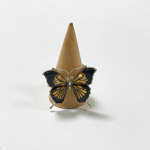 Old  925 Silver Goldwash Butterfly Amber Adjustable Ring