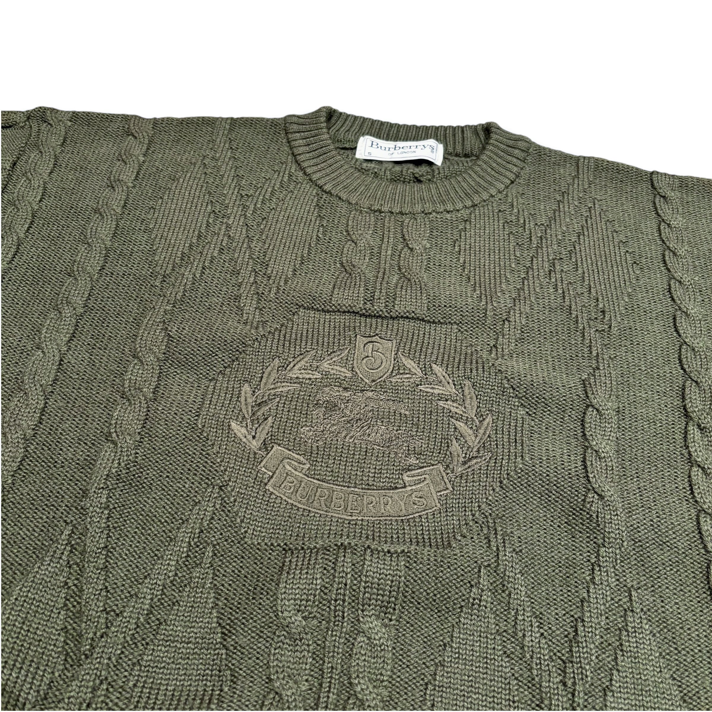 イングランド製 Burberrys Logo Cable Knit Sweater S イングランド製 Burberrys Logo Cable Knit Sweater S