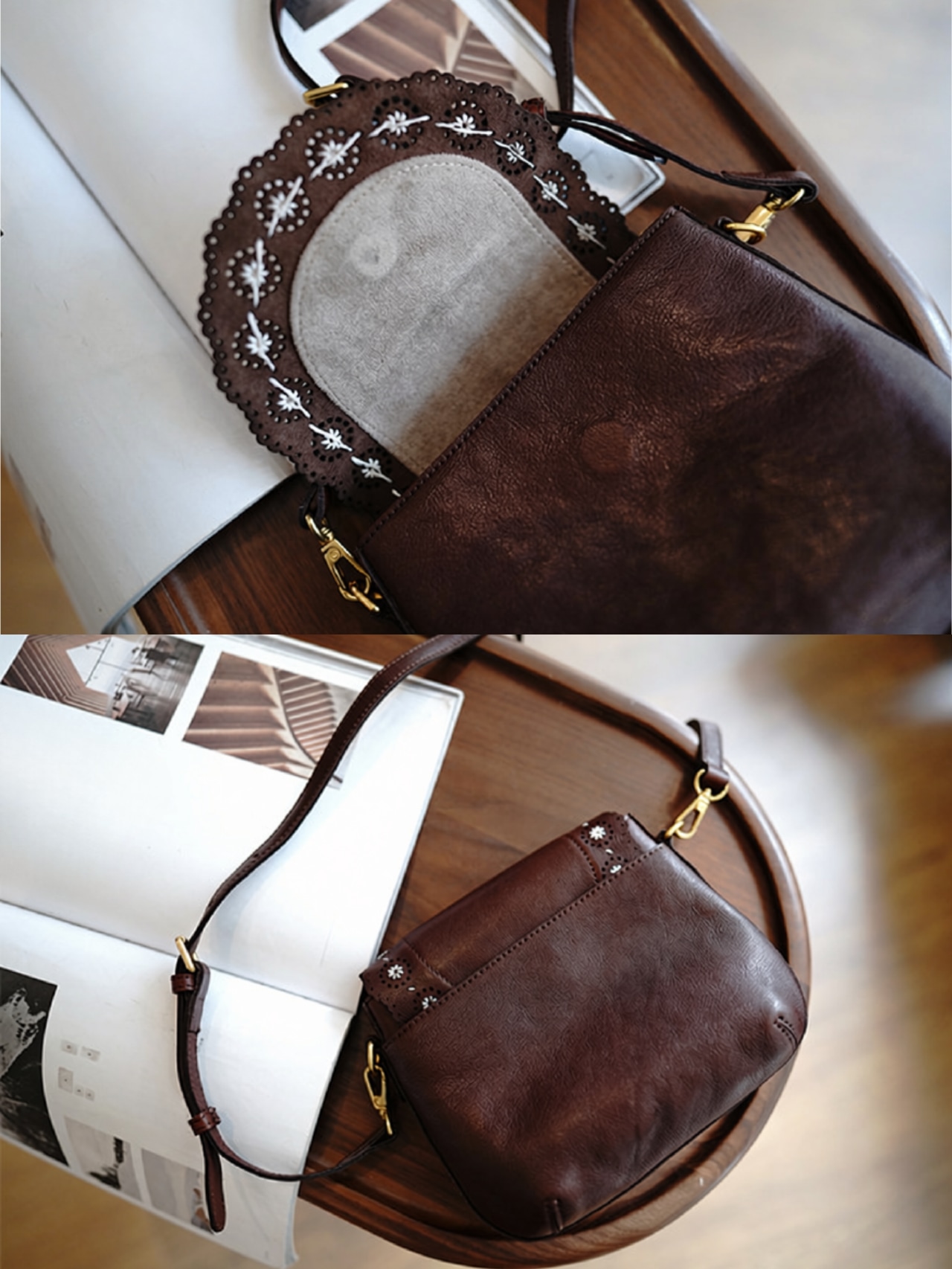 Rosalie Scallop Leather Shoulder Bag F0787