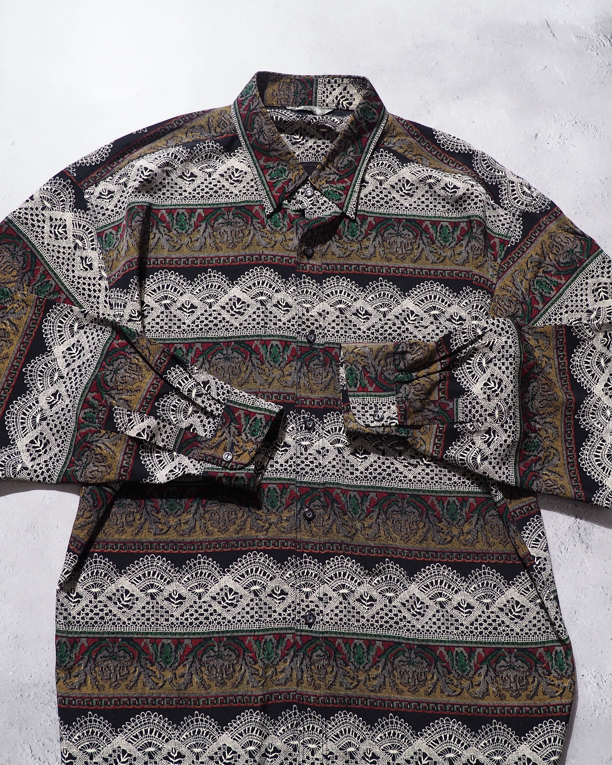 1990s Black mode Geometric pattern Drape loose vintage shirt