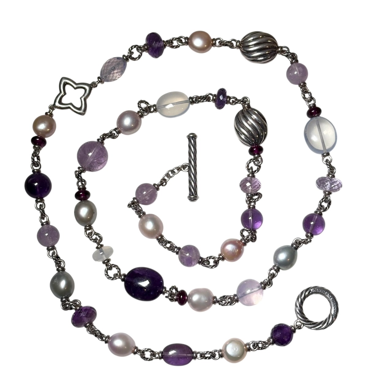 DAVID YURMAN silver × gem stone link long chain necklace