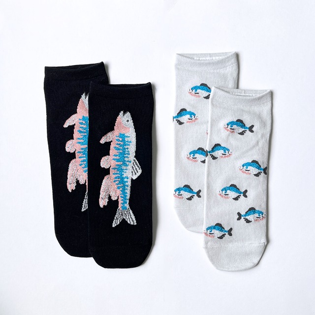新商品《魚/オイカワ・タナゴ》靴下  アンクルソックス 2Pセット22.5-24.5cm KIVISDO