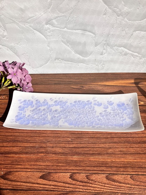 花結晶　長皿　角皿　紫　（清水焼　京焼）