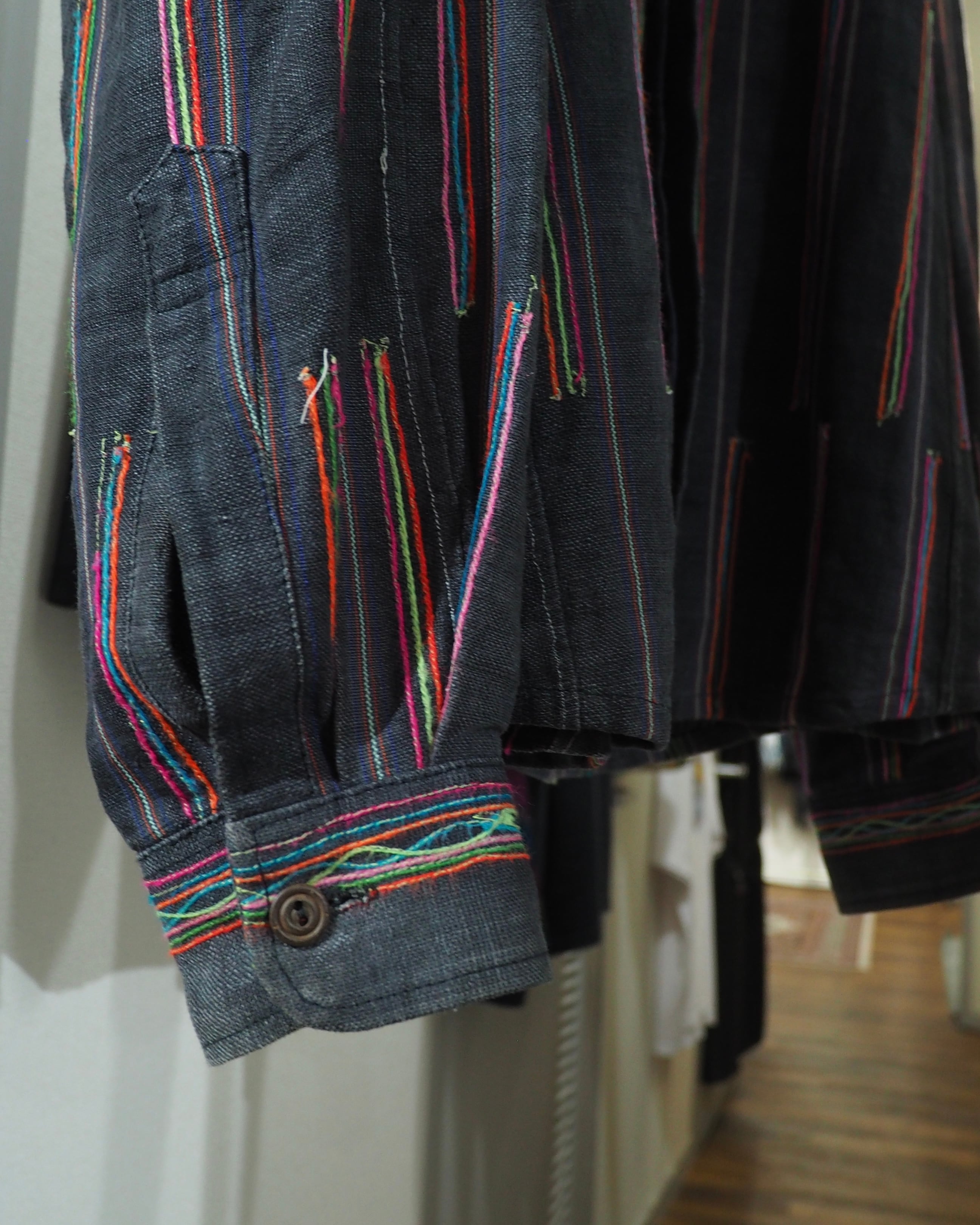 Colorful Thread Stripe Embroidery vintage Over Dyed shirt